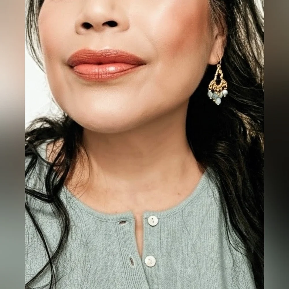 Amazon's Stone Of Hope  Amazonite In Mystical Filligree Gold Plated Earrings